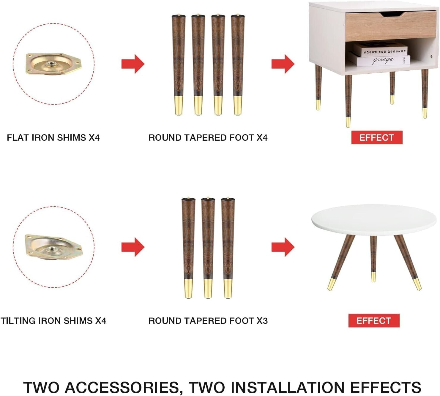 Elegant Walnut Coffee Table Legs - Mid-Century Modern Furniture Feet 16"