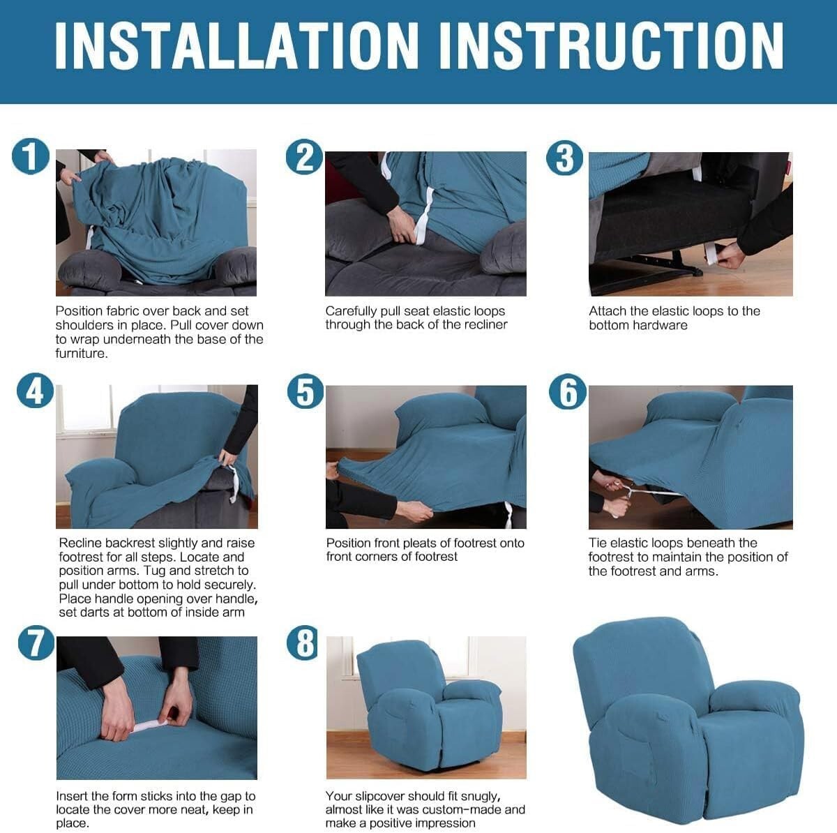 Super Stretch Water-Resistant Recliner Cover - Dusty Blue Elegance for Your Home