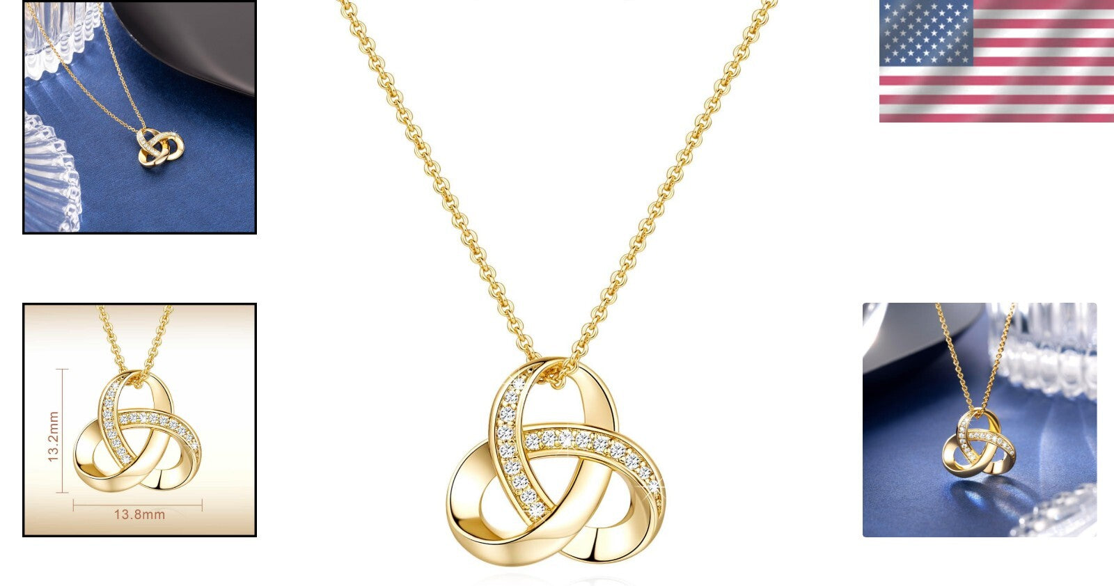 Dainty Adjustable 14K Gold Infinity Pendant Necklace for Women - 18in Sparkle