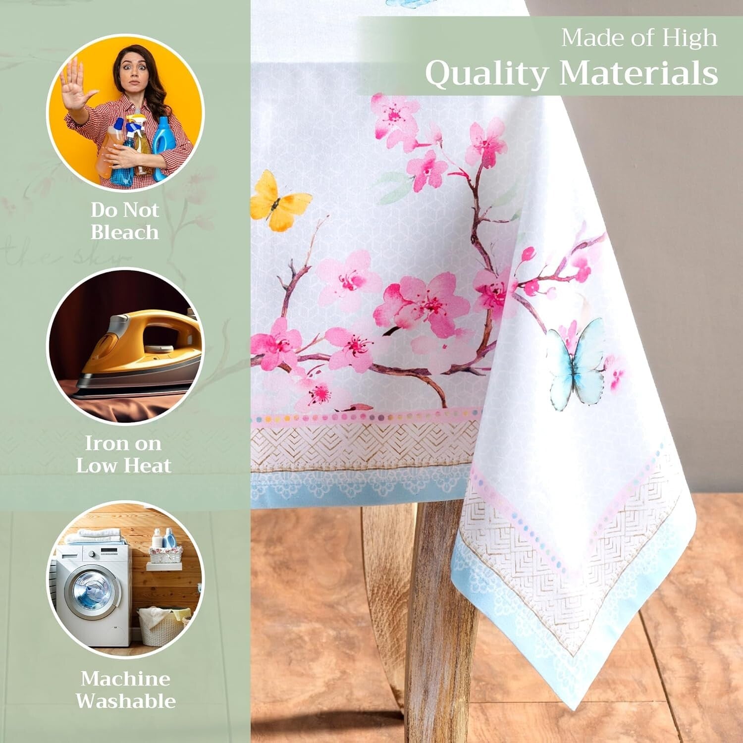 Durable Watercolor Design Tablecloth - Cotton 108" x 60" for Weddings & Parties