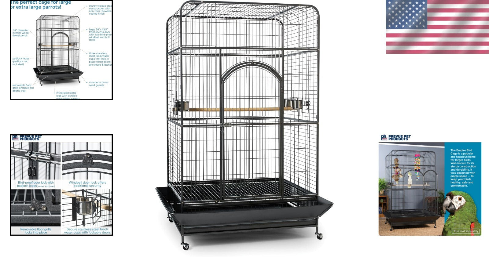 Luxurious 46" X 36" Empire Macaw Cage: Stainless Steel Design for Active Birds