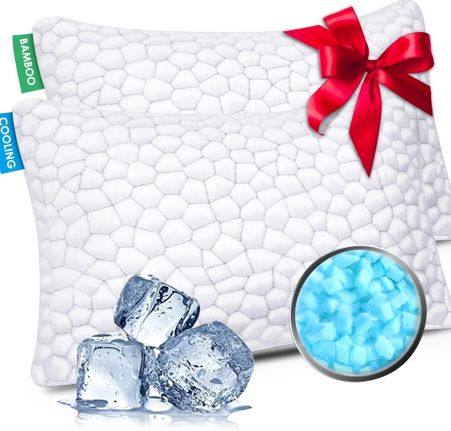 Luxury Cooling Gel Memory Foam Pillows - Adjustable Shredded Comfort (2 Pack)