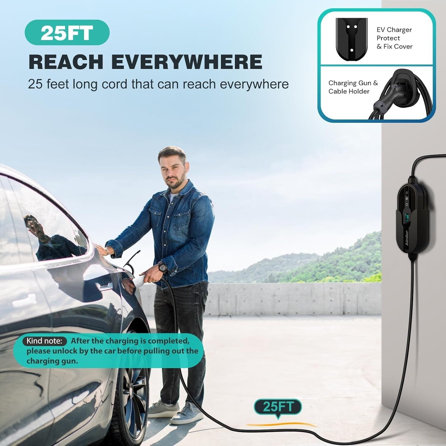 High-Speed Level 2 32Amp EV Charger with NEMA 14-50 Plug - 25ft Cable Included