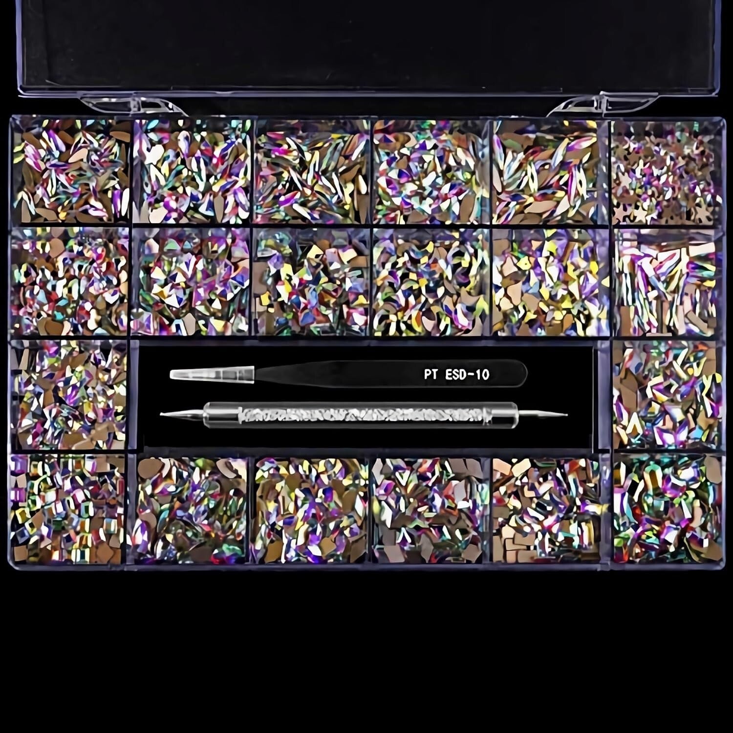 2000 Crystal AB Flatback Rhinestones Set: 20 Styles for DIY Art & Nail Decor