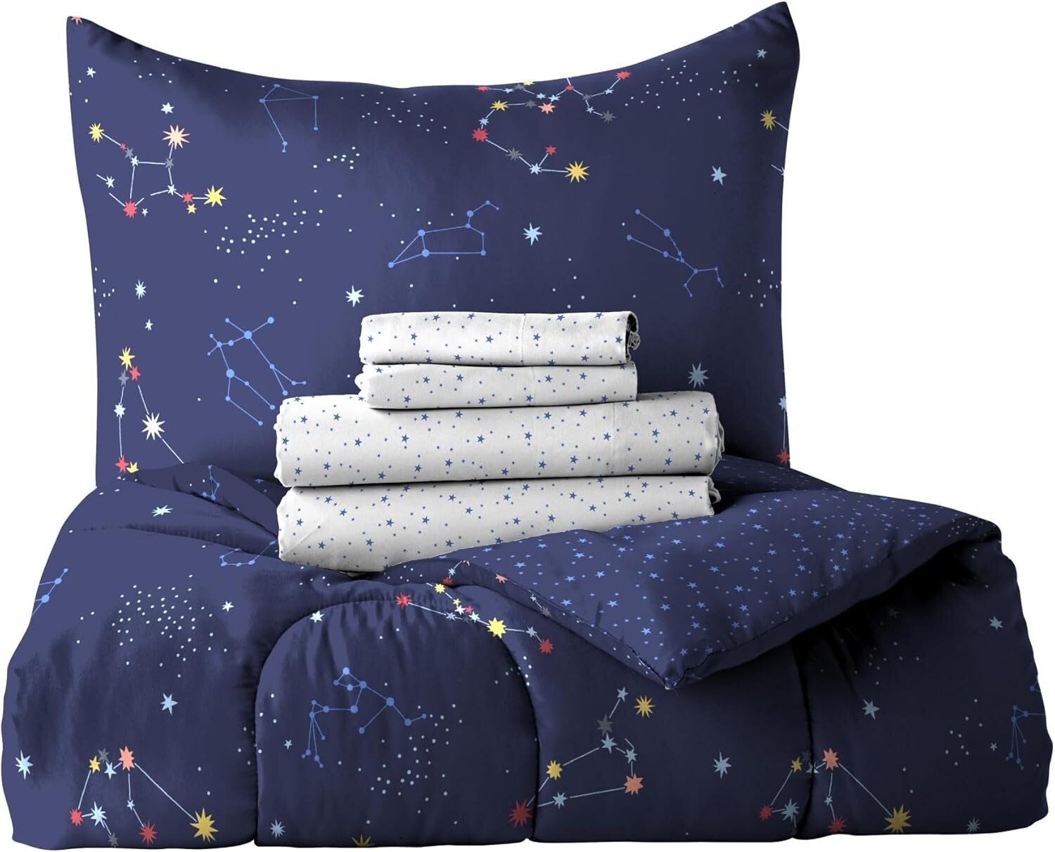 Navy Blue Zodiac Twin Bedding Set - 5-Piece Microfiber Comforter & Sheets