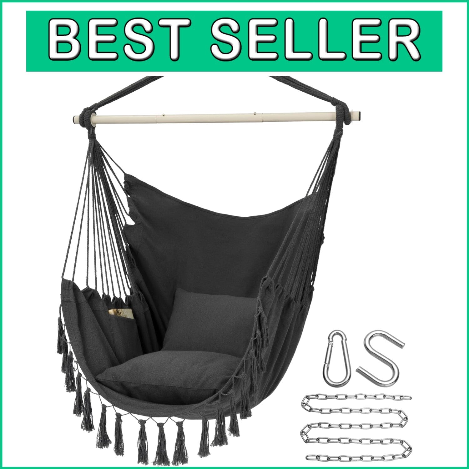 Stylish Portable Hammock Chair with Cushions - Ideal for Relaxation & Reading