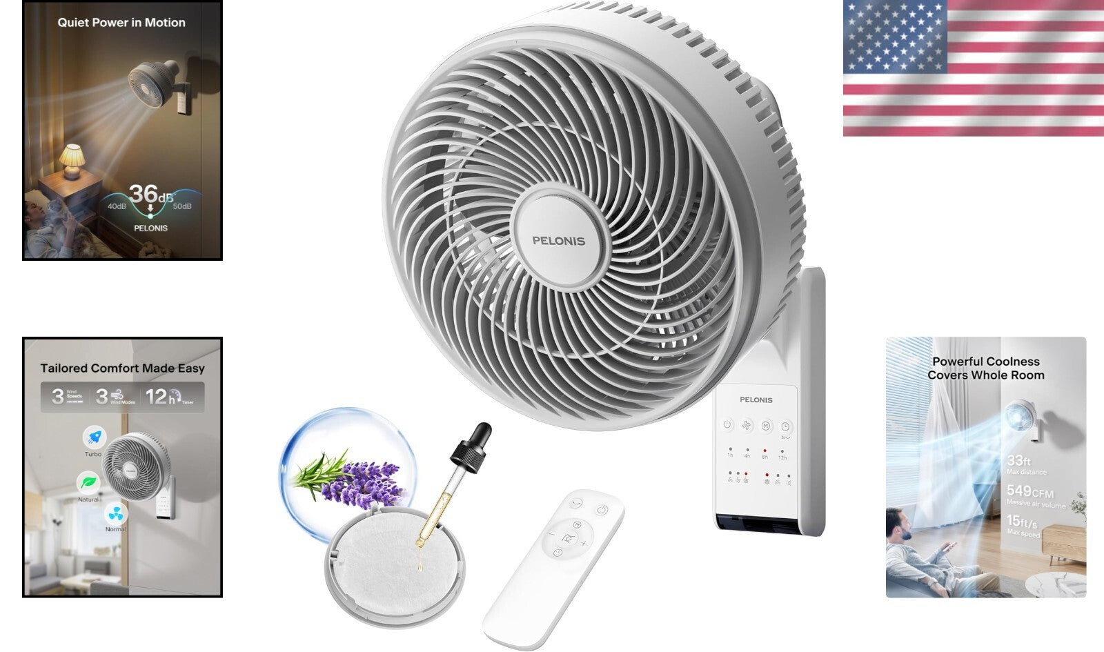 9" Wall Mount Fan with 90° Tilt: Oscillating & Remote-Controlled for All Rooms