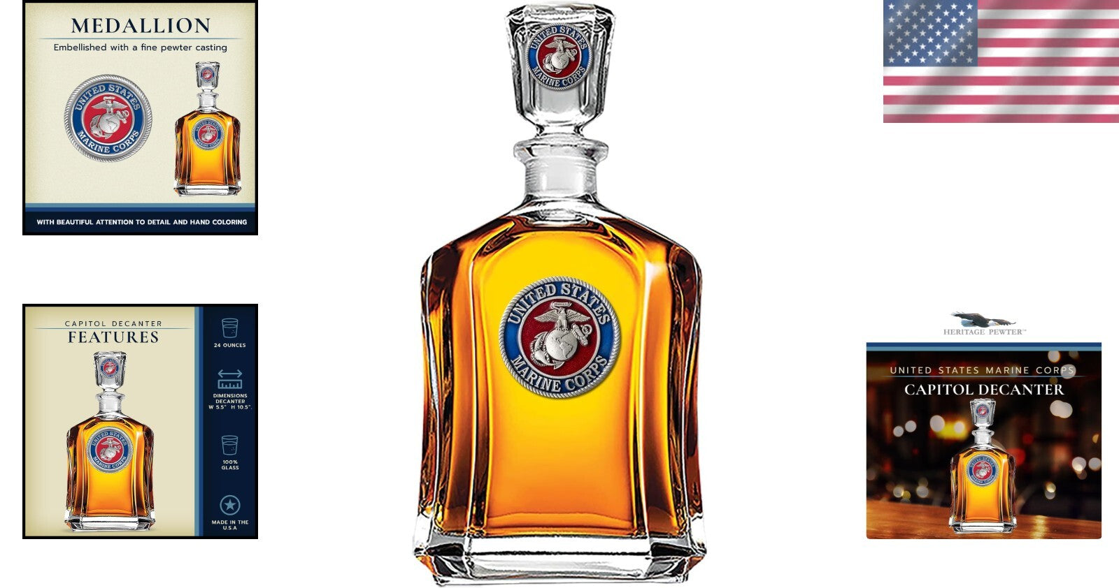 Elegant 24 oz Marine Corps Decanter - Handcrafted Pewter with Airtight Stopper