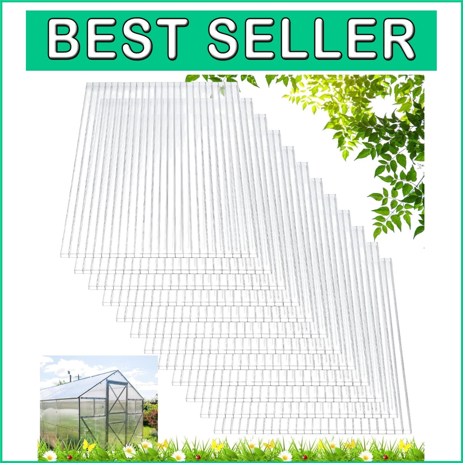 Energy-Efficient Polycarbonate Greenhouse Panels 12 Pack - 4' x 2' Easy Install