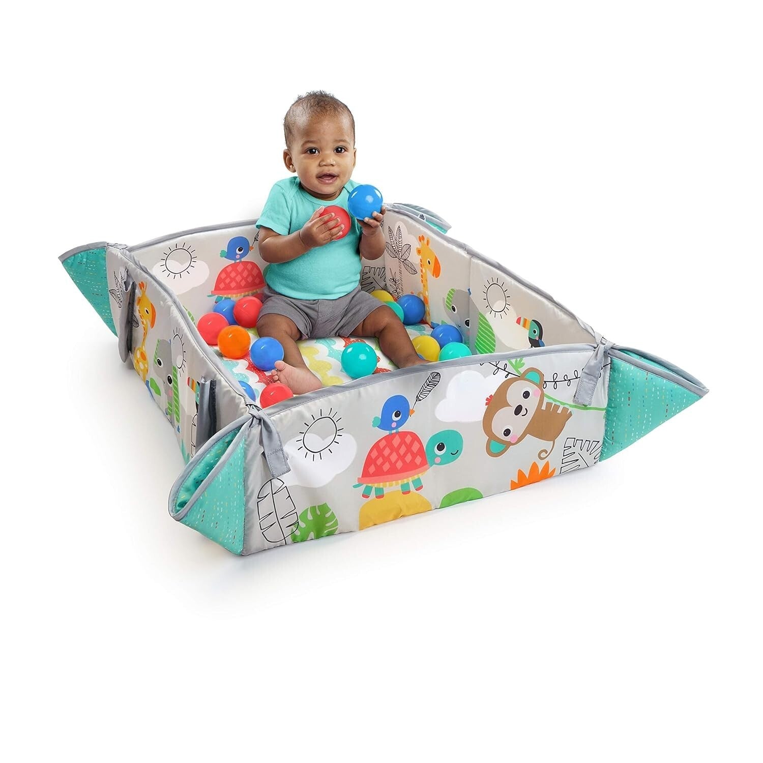 5-in-1 Tropical Green Baby Gym & Ball Pit - Engaging Play Mat for Toddlers