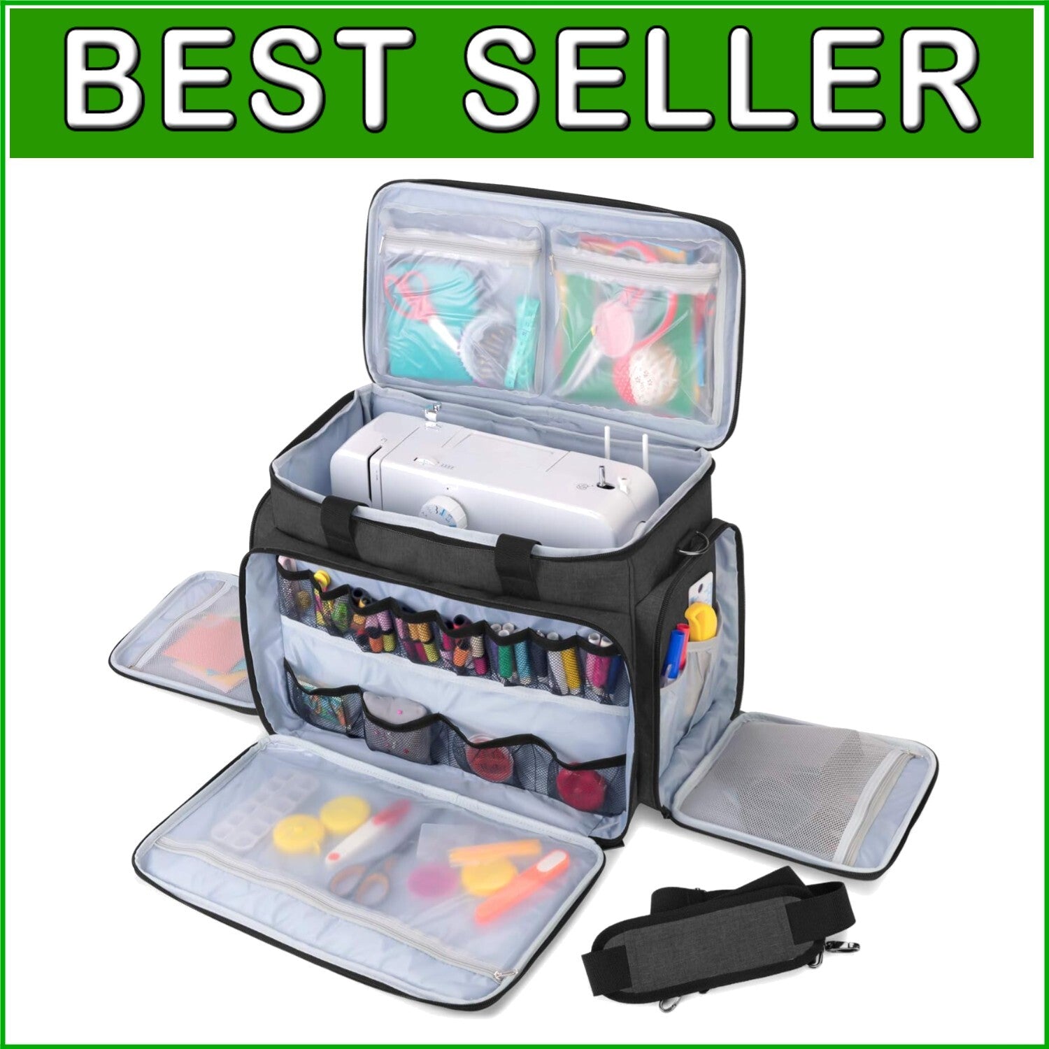 Black Sewing Machine Travel Case - Extra Protection with Multi-Storage Options