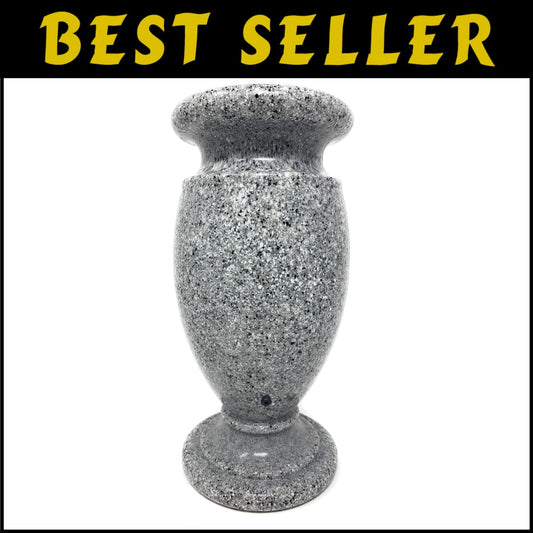 Light Grey Granite Memorial Vase for Headstone Flowers - Secure Spike Included