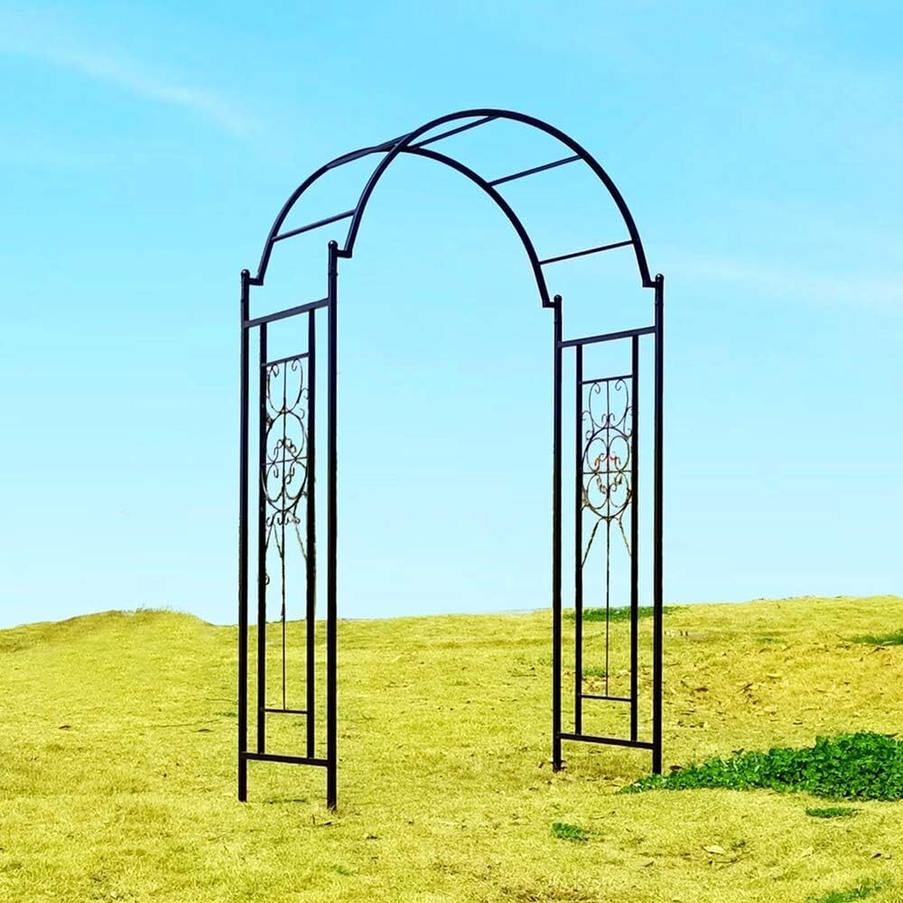 Intricate Black Archway Trellis for Climbing Plants - Weather-Resistant