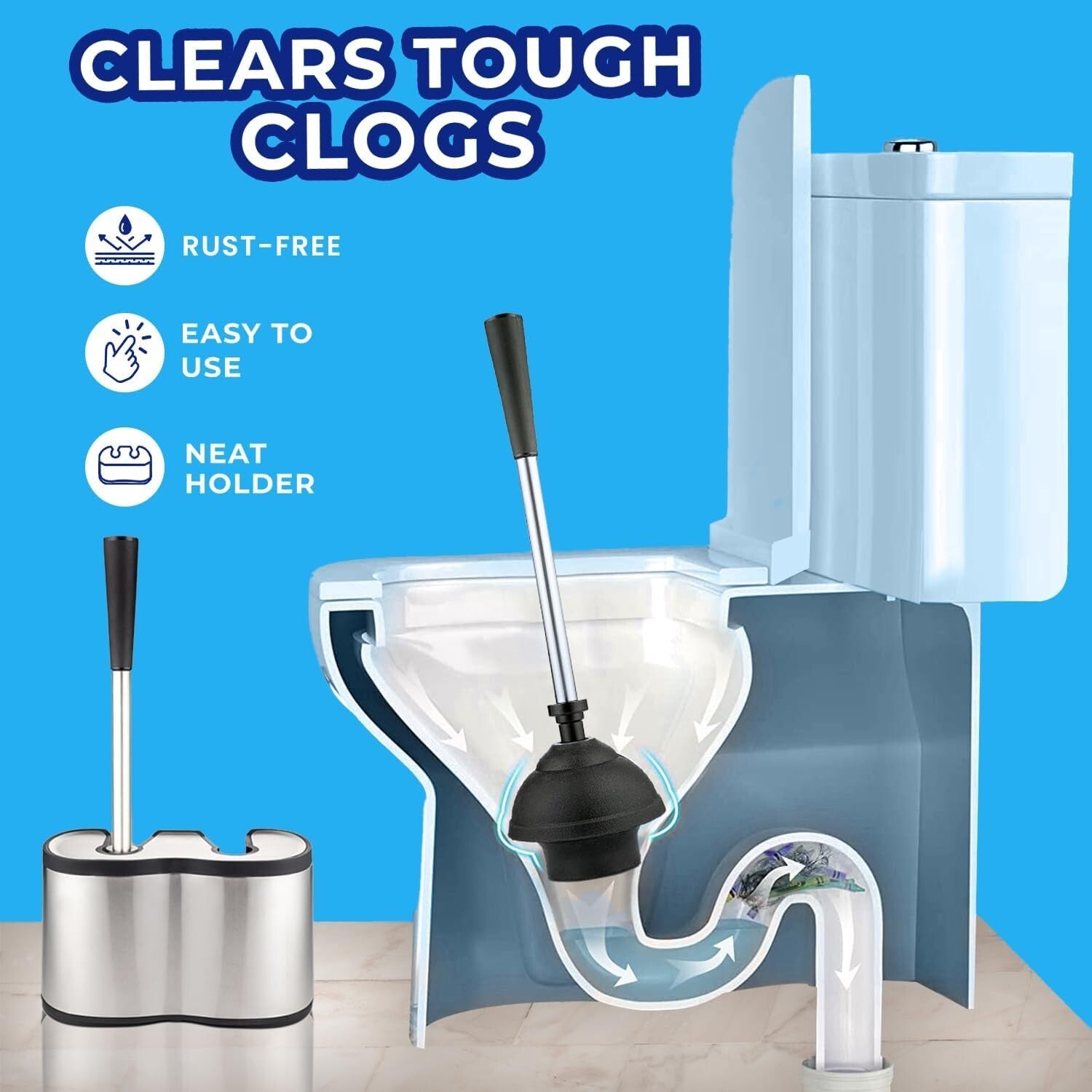 Elegant Stainless Steel Toilet Brush & Plunger Set with Freestanding Canister