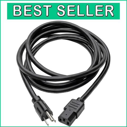 12ft Black Heavy-Duty Power Cord - 14AWG 15A, RoHS Compliant, Lifetime Warranty
