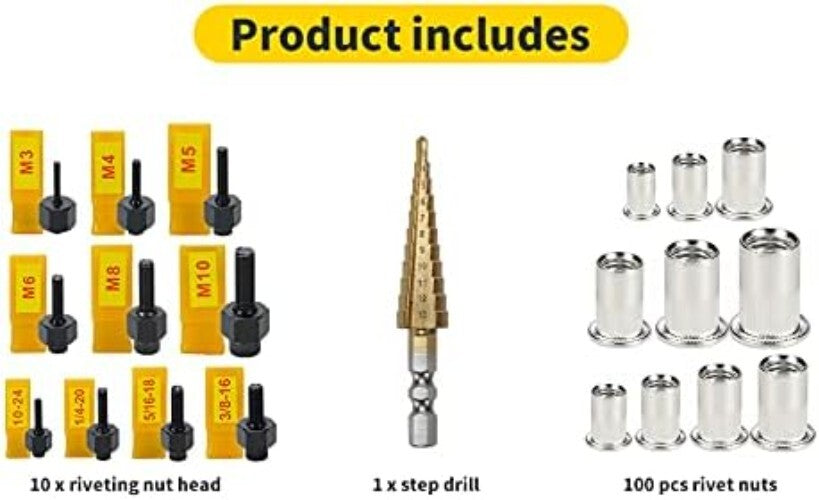 Professional Rivet Nut Hand Tool with 10 Mandrels - Ideal for All Metal Jobs