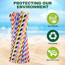 Load image into Gallery viewer, 10 Inch Disposable Paper Straws - Bulk of 600 Assorted Colors, Eco-Friendly