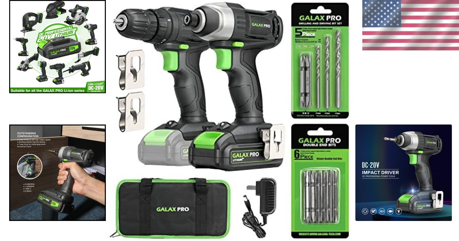 Compact 20V Cordless Drill and Impact Driver Combo with 11 Essential Accessories
