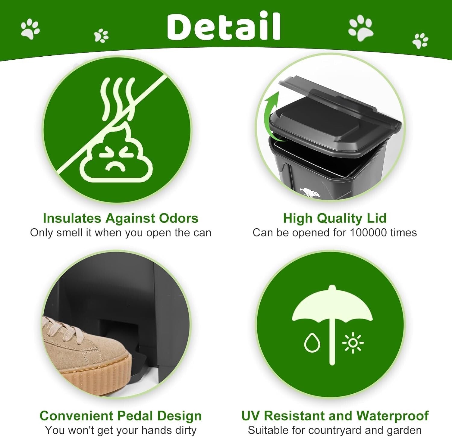 Compact Outdoor Dog Waste Bin with Rake, Tray & 100 Garbage Bags Included