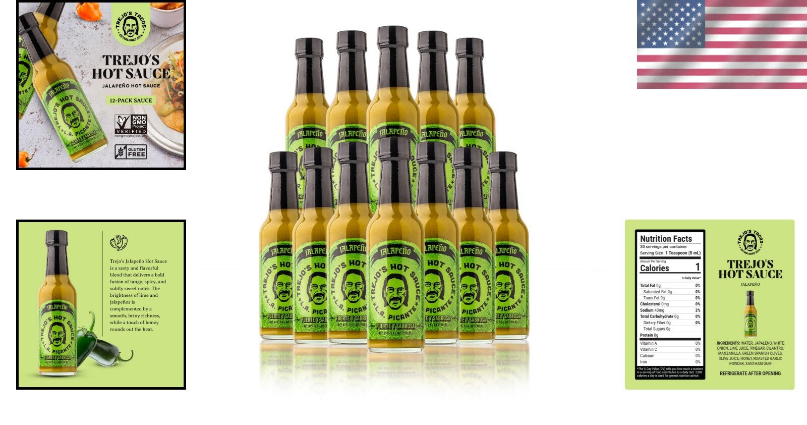 Flavorful Trejo's Hot Sauce with Lime, Honey & Green Olives | Non-GMO | 12 Count