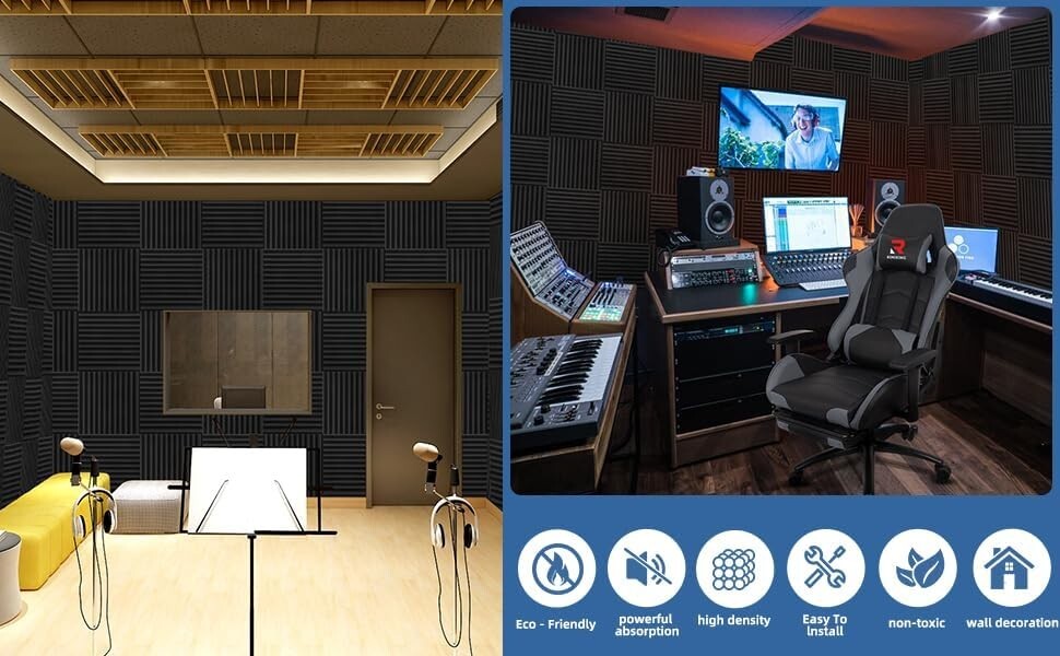 Flexible Installation Acoustic Foam Panels - 100 Pack, Adhesive Backing Included