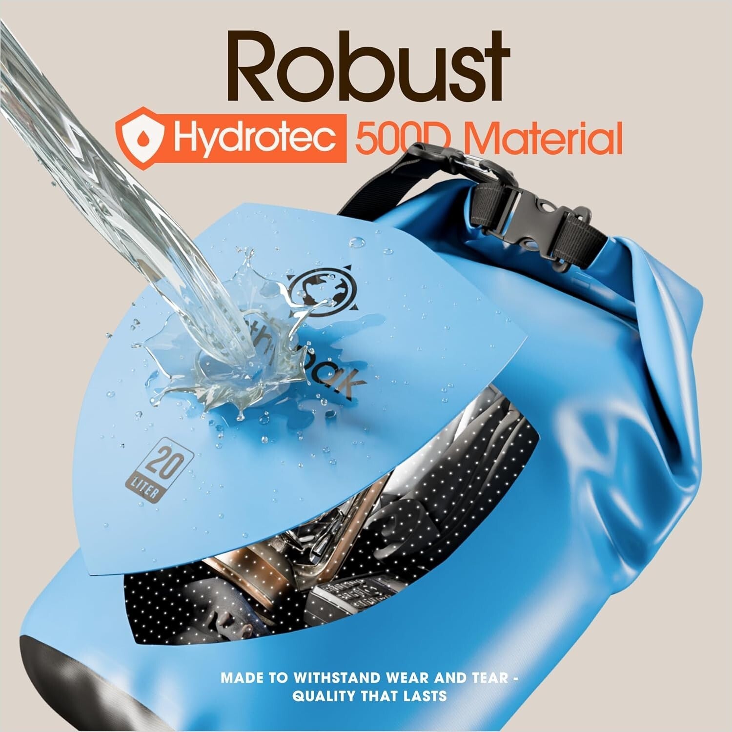 40L Waterproof Dry Bag Backpack with Phone Case - Light Blue Adventure Ready