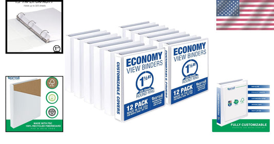 12 Pack of 1.5-Inch Clear View 3 Ring Binders - Durable, Archival Safe, White