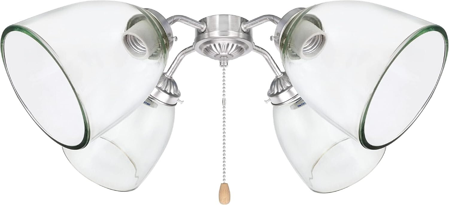 4-Pack Clear Bell Replacement Glass Shades, 2-1/8" Fitter for Modern Fixtures