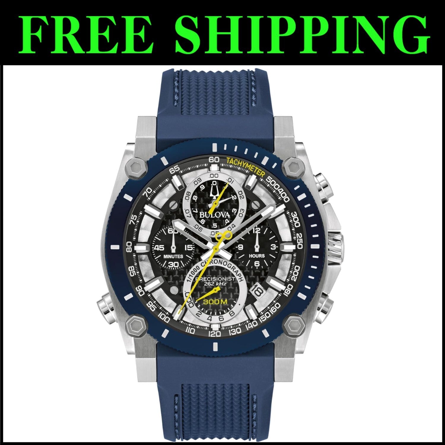 Men’s Stylish Chronograph Watch with Stainless Steel and Blue Silicone Strap