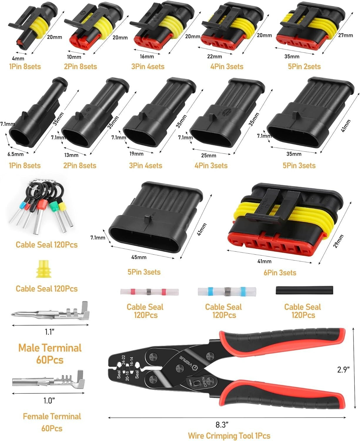 Comprehensive 947-Piece Electrical Connector Kit with Self-Adjusting Crimp Tool