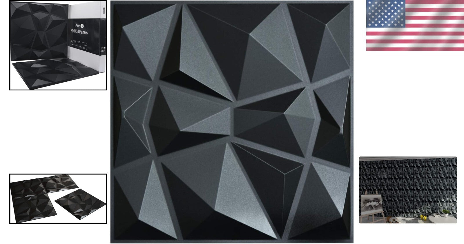 Elegant 3D Matte Black Wall Panels for Living Room - 12 Pack, Easy Glue Down