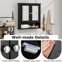 Load image into Gallery viewer, Black Wooden Bathroom Organizer with Double Mirror Doors - Space-Saving Design