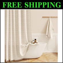 Load image into Gallery viewer, 72x84 Inch Water-Repellent Linen Blend Shower Curtain with Boho Tassels - Cream