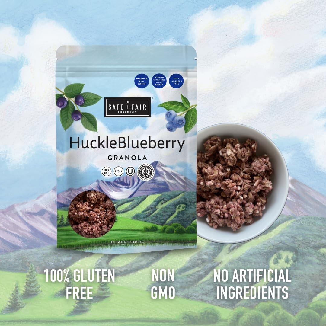 Allergen-Free HuckleBlueberry Granola - Delicious Crunchy Vegan Breakfast 6 Pack
