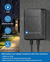 Load image into Gallery viewer, 60W Low Voltage Landscape Transformer with Timer &amp; Weatherproof Photocell Sensor