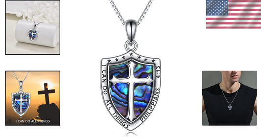 Adjustable Sterling Silver Shield Armor Cross Pendant Necklace for All Occasions