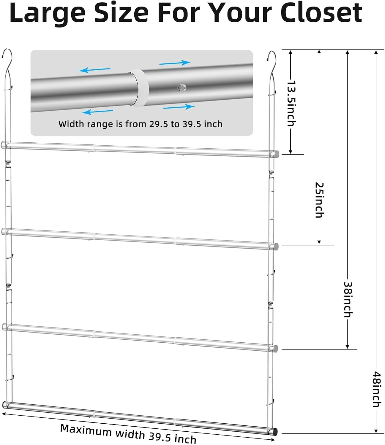 Adjustable Stainless Steel Hanging Rods - Maximize Closet Space with Ease