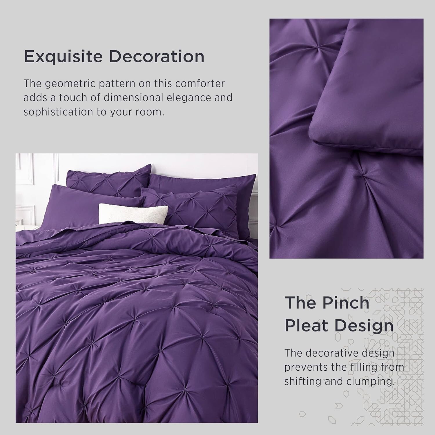 7-Piece Modern California King Bedding Set - Elegant Purple Comforter & Sheets