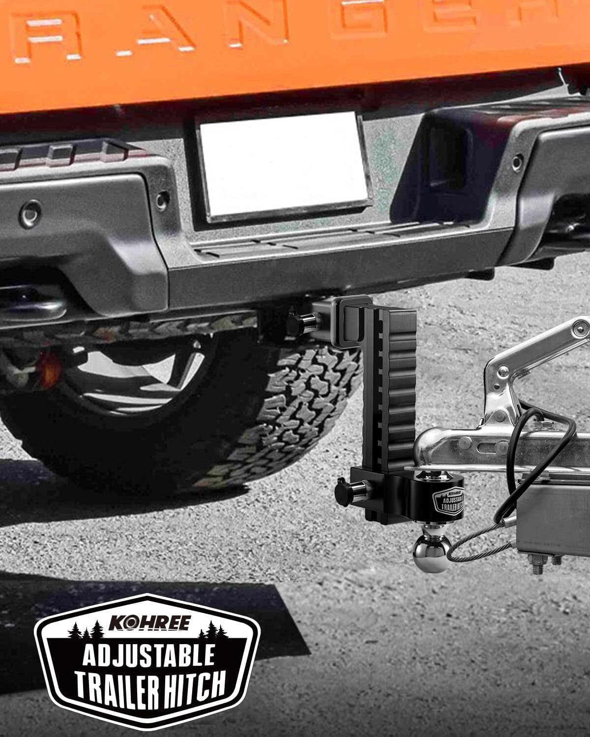 Aluminum Tow Hitch with 10" Adjustable Drop/Rise & Silencer Pads Included