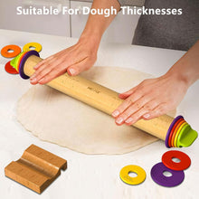 Load image into Gallery viewer, Adjustable Wooden Rolling Pin with Rings &amp; Silicone Pastry Mat for Perfect Dough