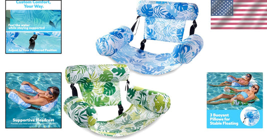 Large Adjustable Inflatable Pool Chairs with Buoyant Support - 220 lbs Capacity