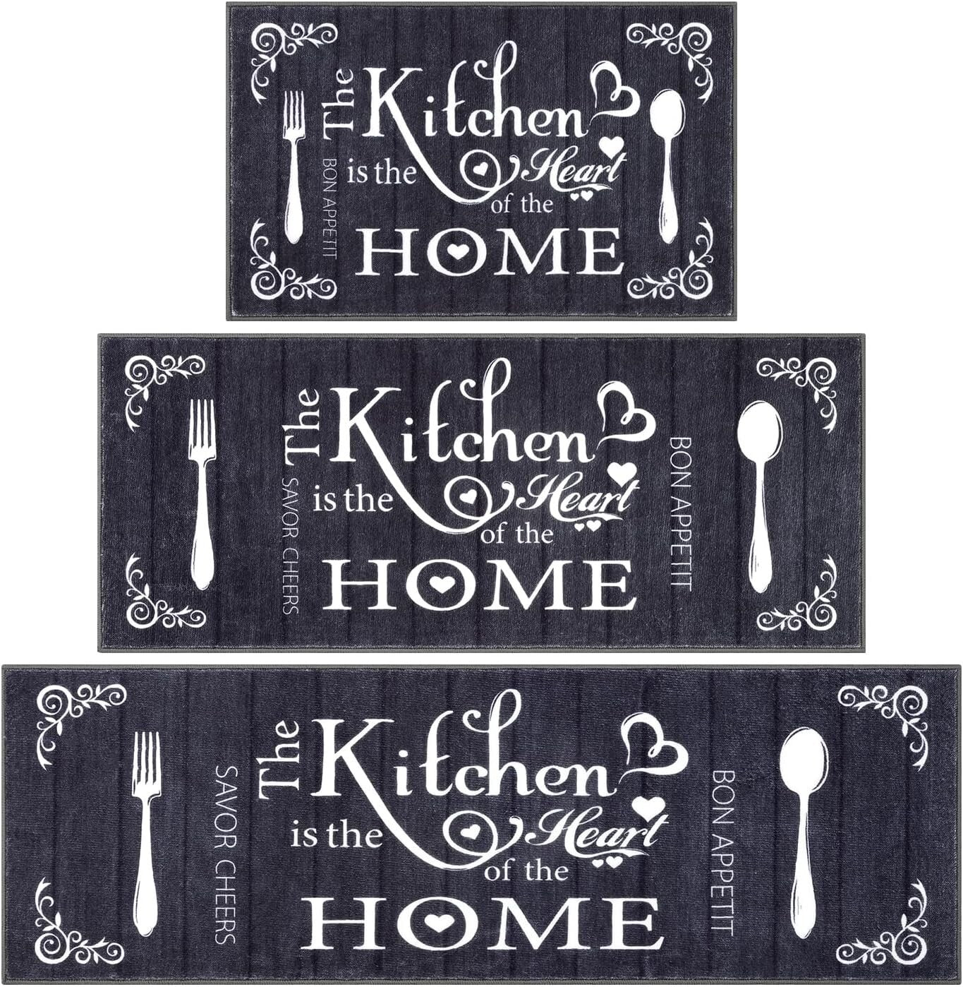 Chic Kitchen Mats Set - 3 Washable Rugs for Farmhouse & Entryway Spaces