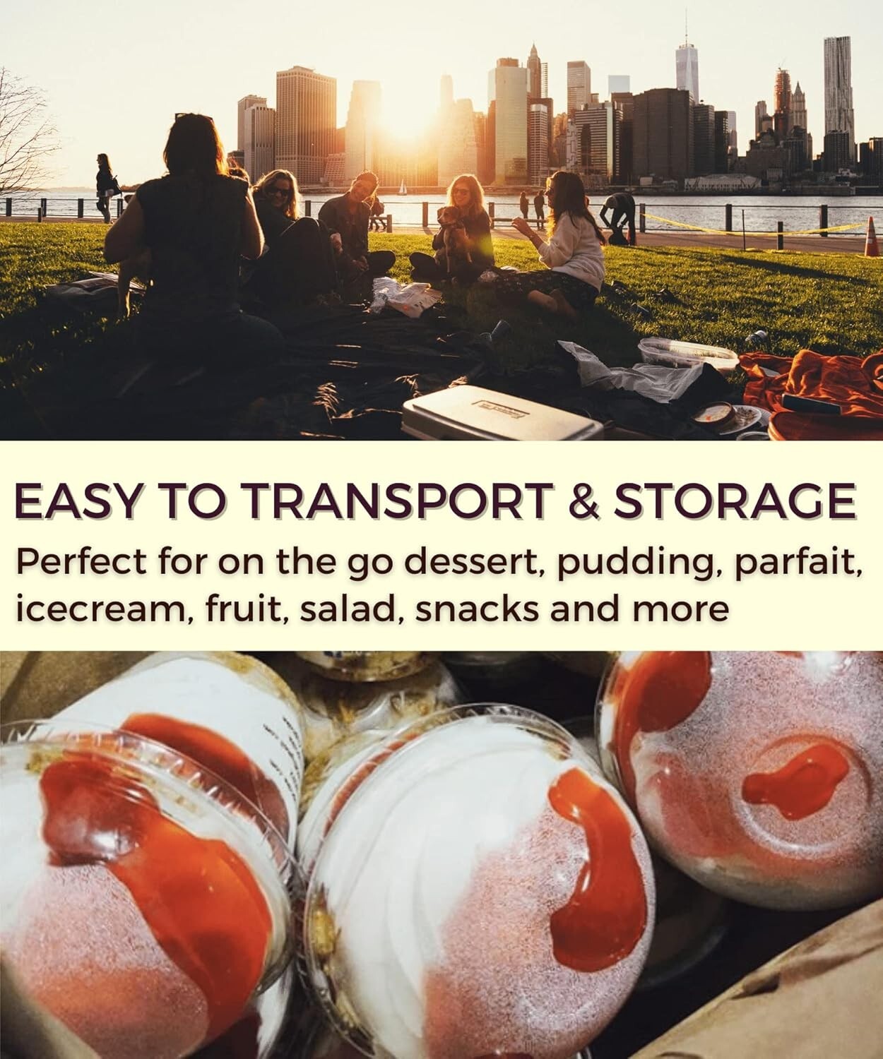 Sturdy 9 oz Clear Disposable Cups with Lids for Ice Cream & Desserts - 200 Count