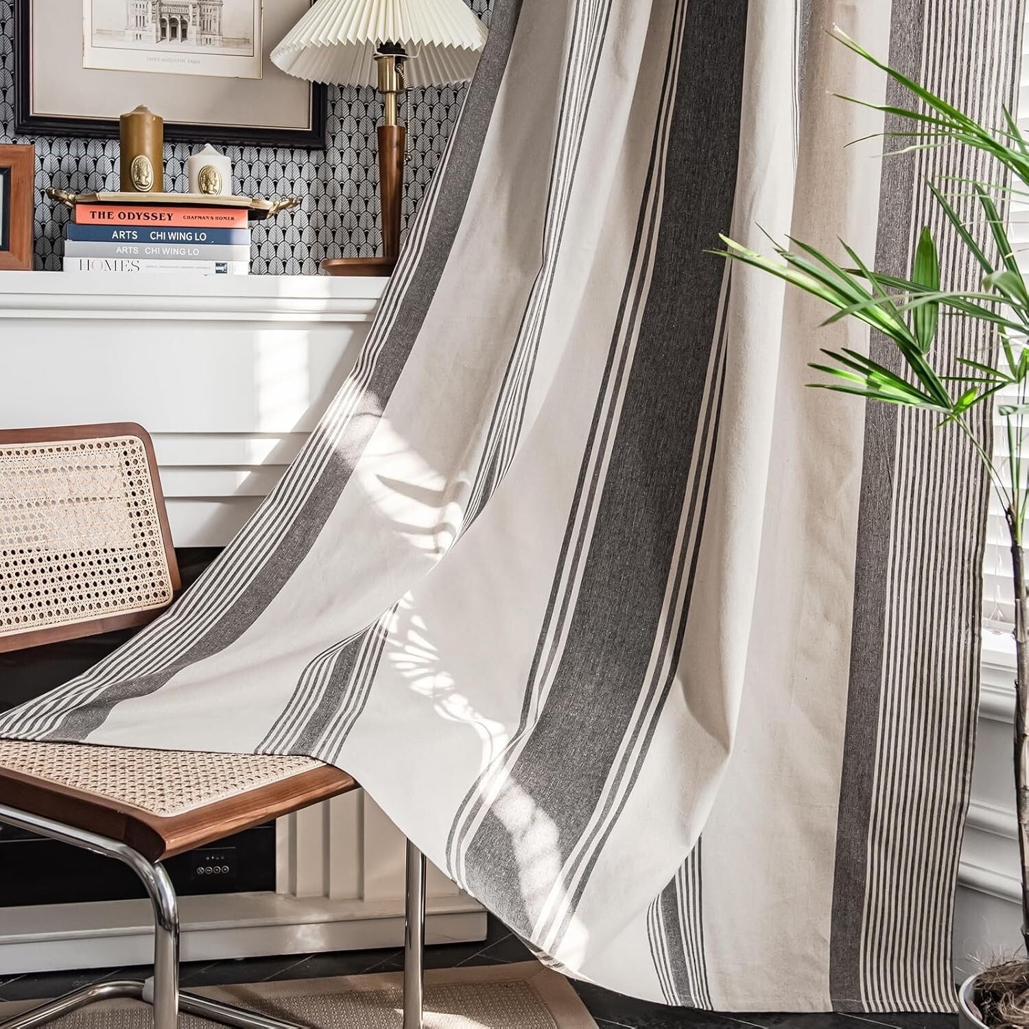 Semi Sheer Stripe Window Curtains for Living Room - Farmhouse Style 2 Panel Set