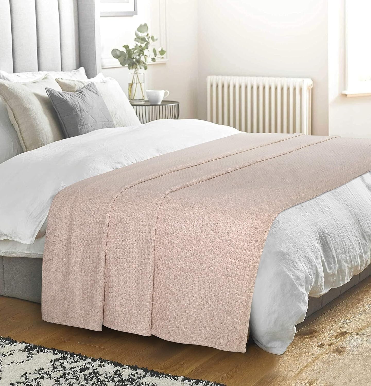 Breathable 100% Cotton King Size Bed Blanket in Beige - Cozy Year-Round Comfort