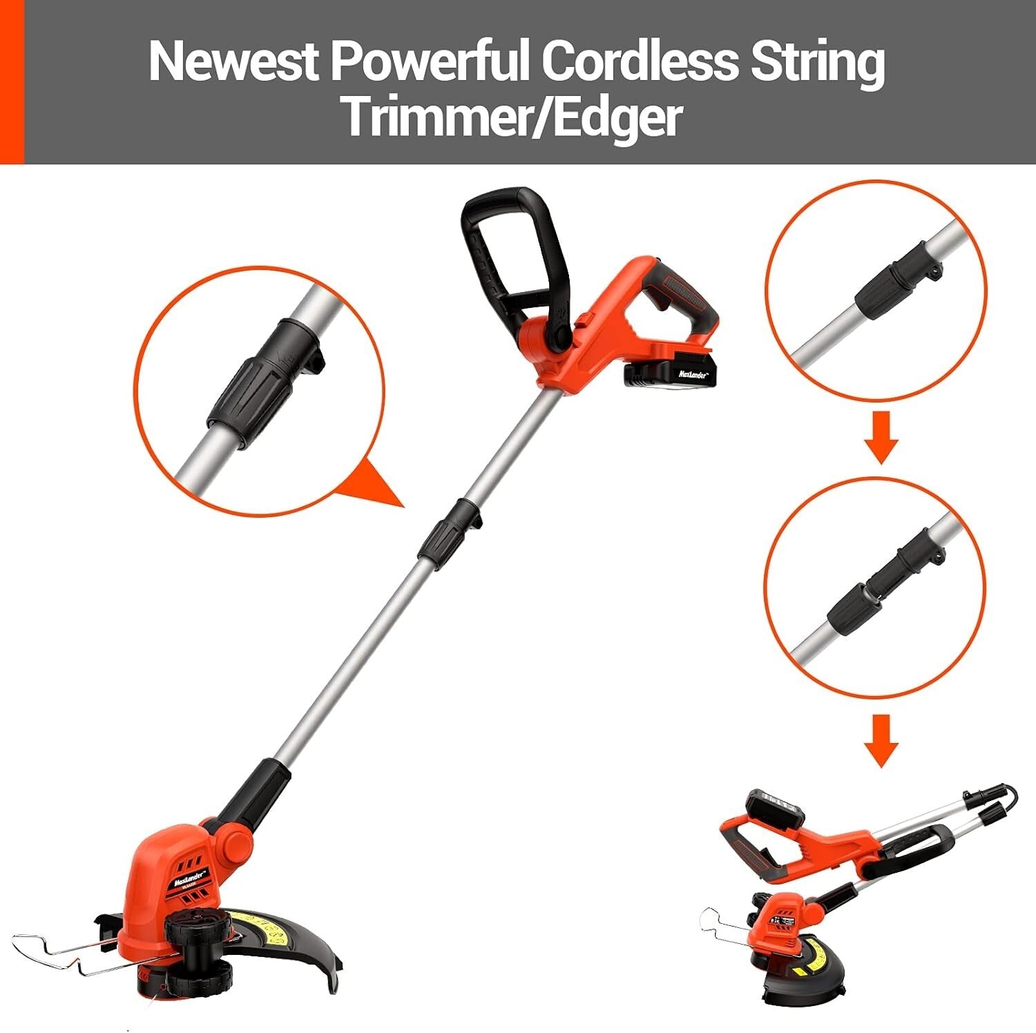 2-in-1 12'' Cordless String Trimmer & Edger with Long-Lasting Battery - Orange