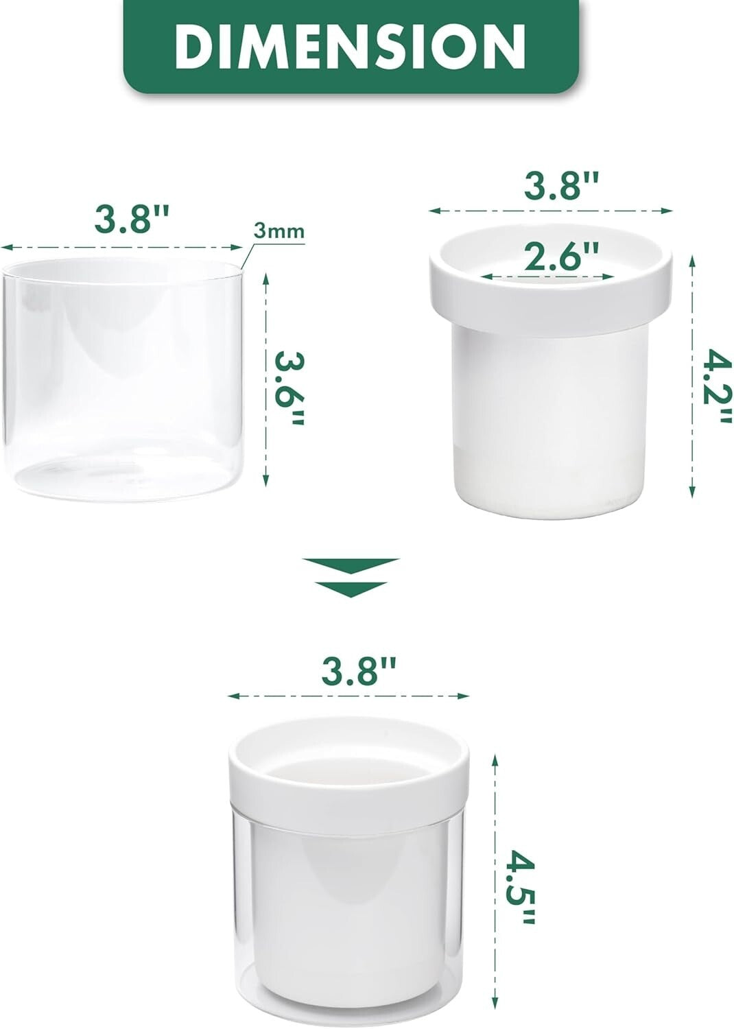 Elegant Cylindrical Self-Watering Planters: Terracotta & Glass - Set of Four