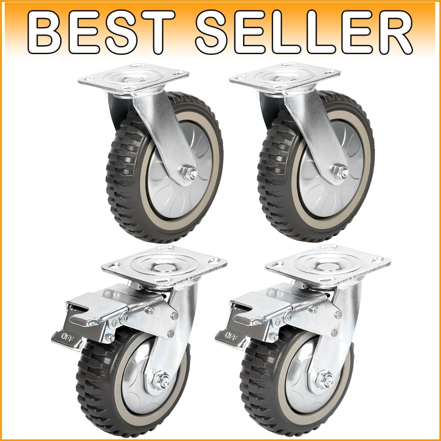 Durable 8 Inch Swivel Casters with 360° Ball Bearing - Locking & Non-Locking Set