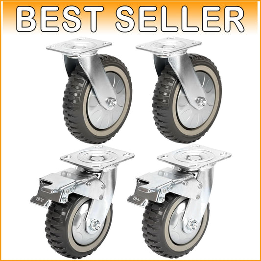 Durable 8 Inch Swivel Casters with 360° Ball Bearing - Locking & Non-Locking Set