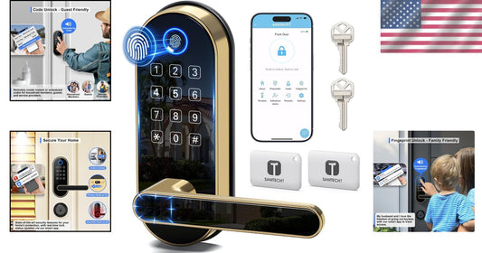 Biometric Keyless-Entry Smart Lock - Fingerprint & Code Touchscreen Gold Design
